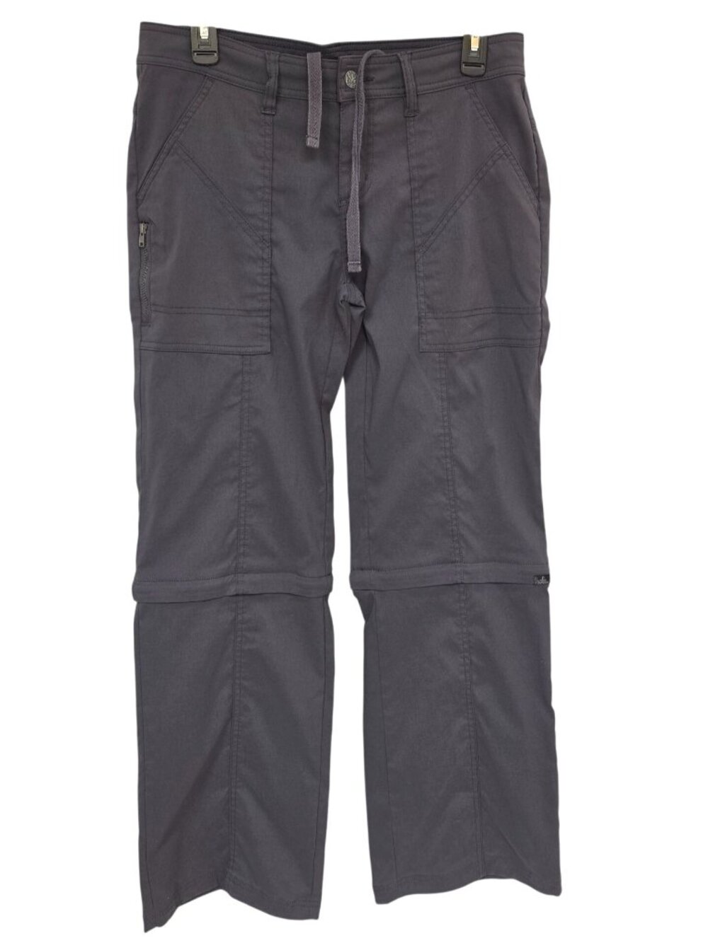 prAna Monarch Convertible Hiking Pants Women 10 Dark Gray Zip Off Drawstring